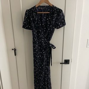 Navy Floral Midi Wrap Dress